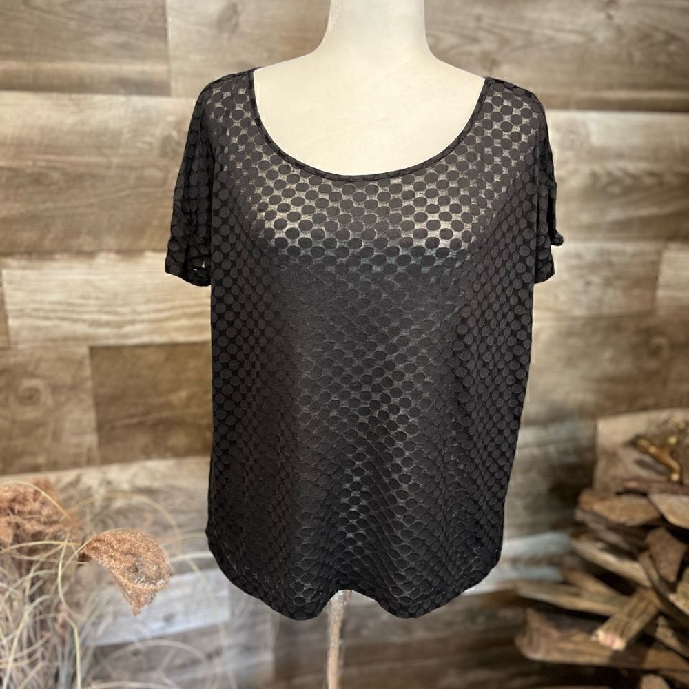 Loft black sheer polka dot blouse - L - 🙂 3/$15